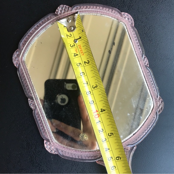 Vintage Celluloid Floral Mirror Vanity Handled Dainty Pretty Flower Mirror Pink - Picture 10 of 13